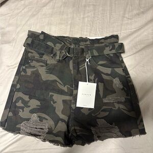 KanCan Camo Distressed Cargo Shorts